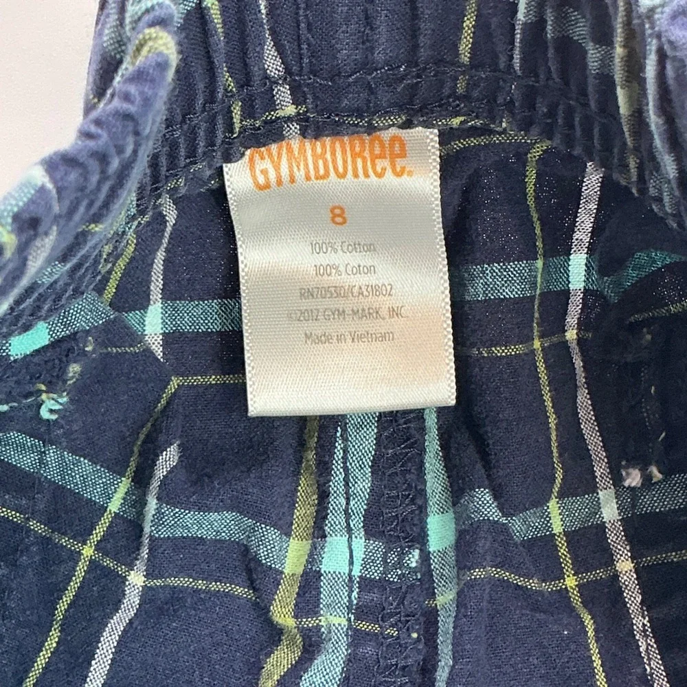 Gymboree Navy Blue Plaid Shorts Kids Size 8 Cotton Elastic Waist Drawstring